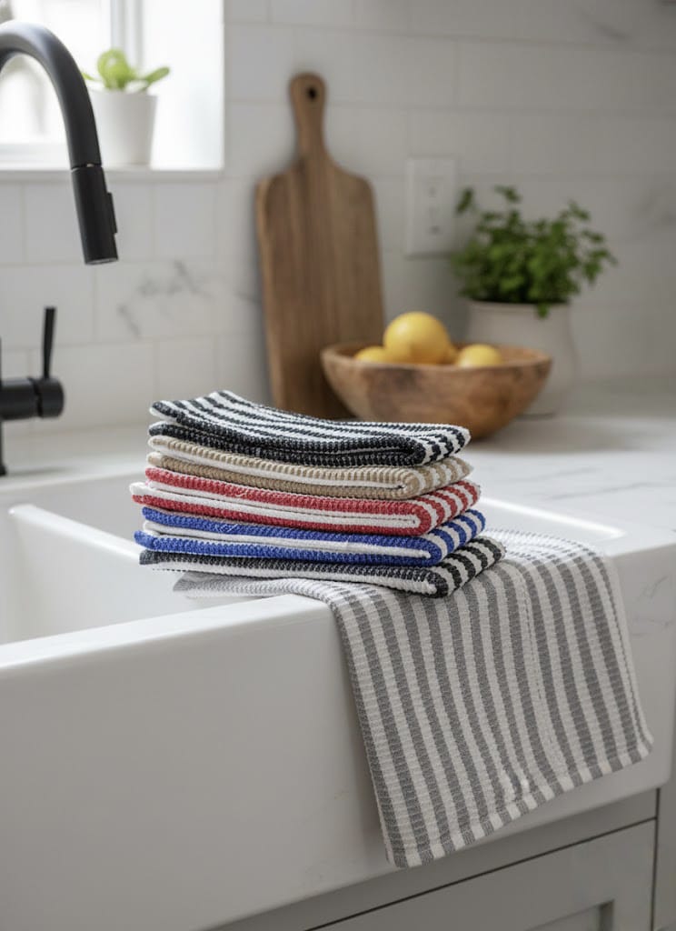 Ambrosia 38 x 58 cm 100% Cotton Grey Stripes Kitchen Towels Set of 6, Highly Absorbent Terry Weave Dish Drying Cloths, Reusable Multipurpose Cleaning Towels - Image 3